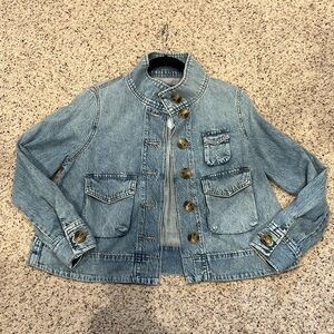 LOFT Light Blue Jean Jacket with Brown Buttons